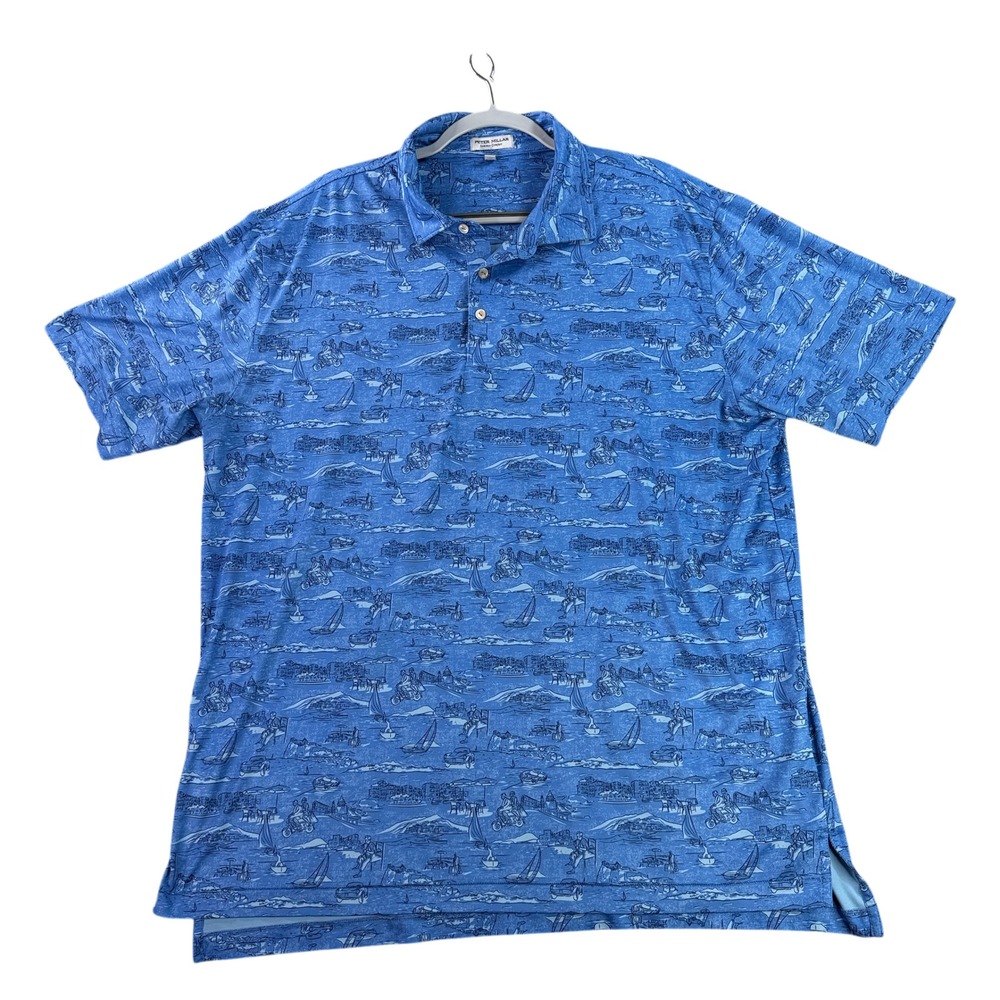 Peter Millar Polo Shirt Men XL Blue Summer Comfort Italian Escape Coastal Scenic